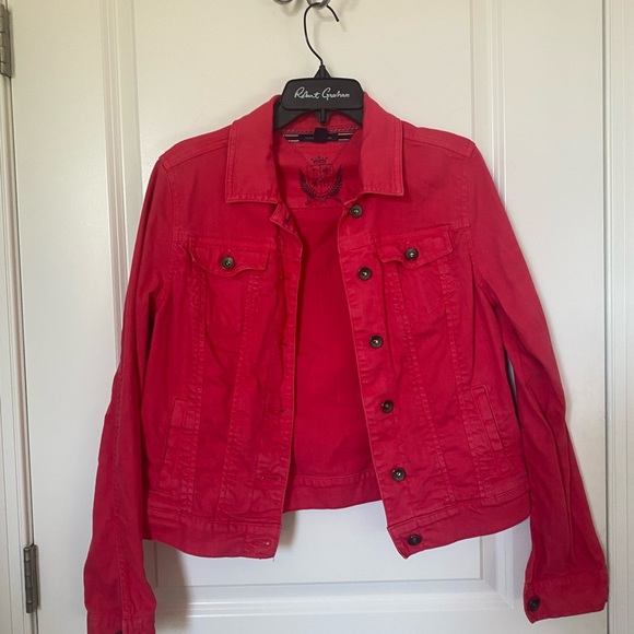 Tommy Hilfiger Women’s Pink Denim Jeans Trucker Cotton Jacket Button Front Sz M - Picture 8 of 14